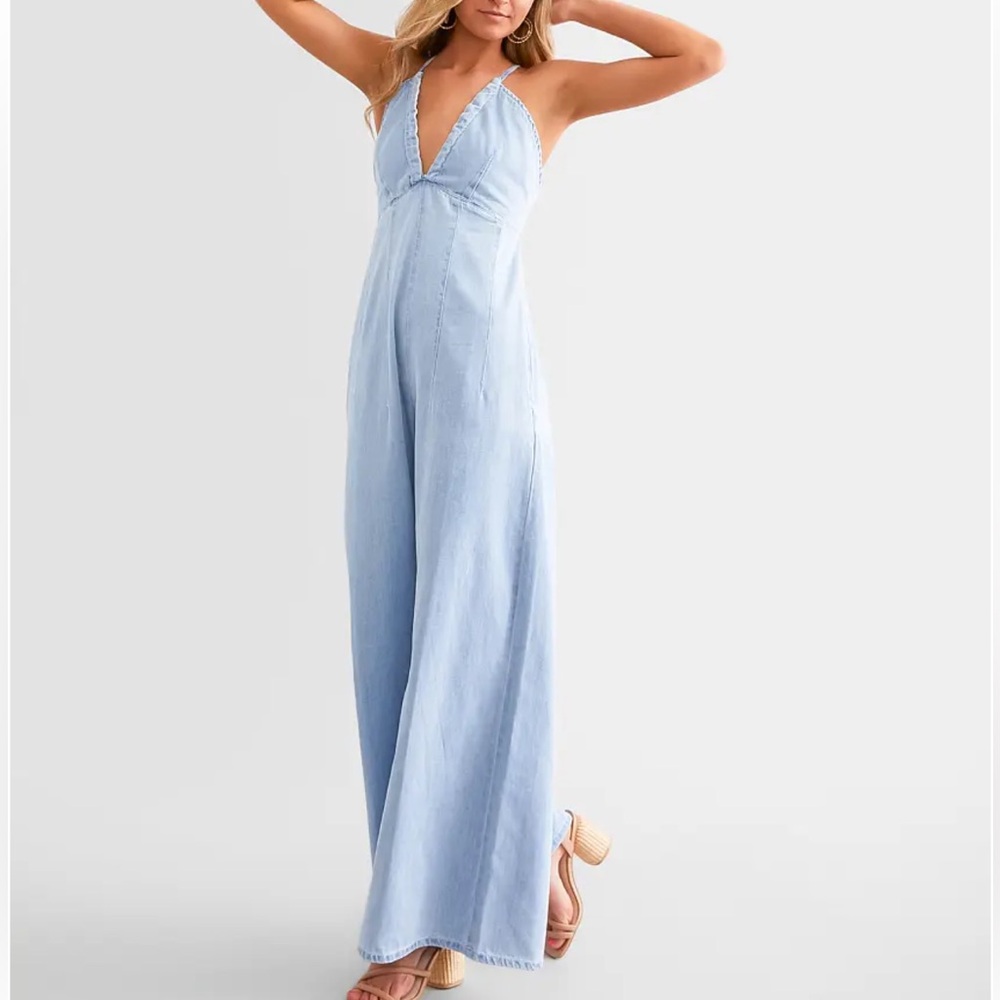 Light Blue Chambray Denim Halter Jumpsuit NWT